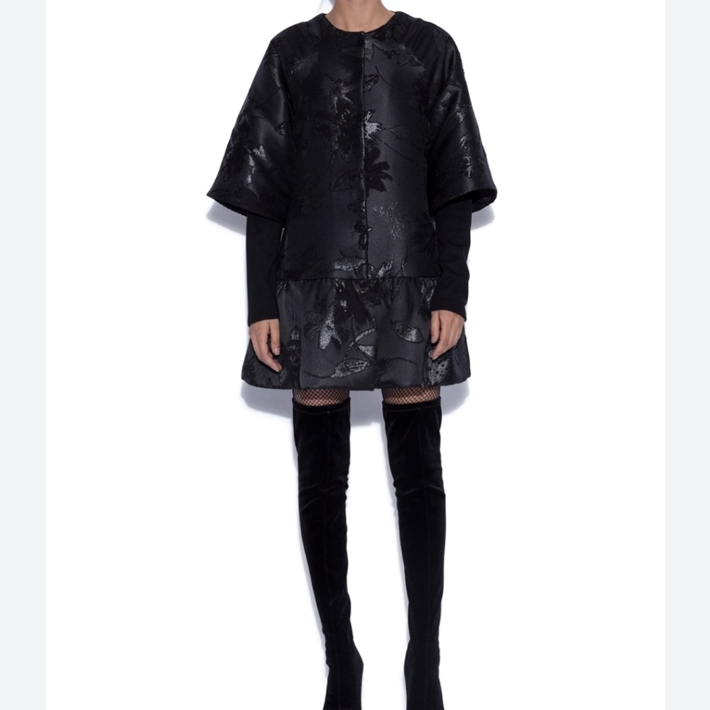 NISSA A-Line Coat Textured Black Longsleeve Peplum Size 8